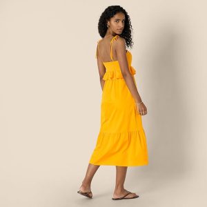 “Effortless Elegance: Amazon Essentials Cotton Sateen Midi Dress with Ruffle Empire Waist” π